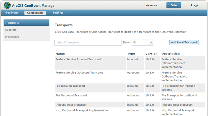 List of available transports deployed with