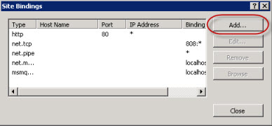 Site Bindings list in IIS Manager