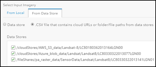Data store and files listed from the specified .CSV file