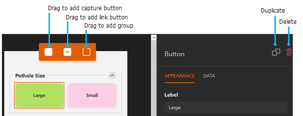 Drag Duplicate or Delete buttons