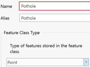 Create Pothole feature class of type Point