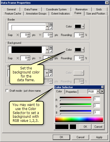 Data frame background color settings in ArcMap